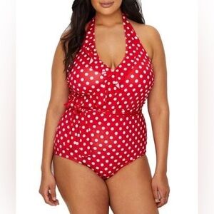 NWOT Modcloth Red Polka Dot One Piece Swimsuit